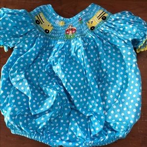 Smocked school Bubble Romper 9 Month